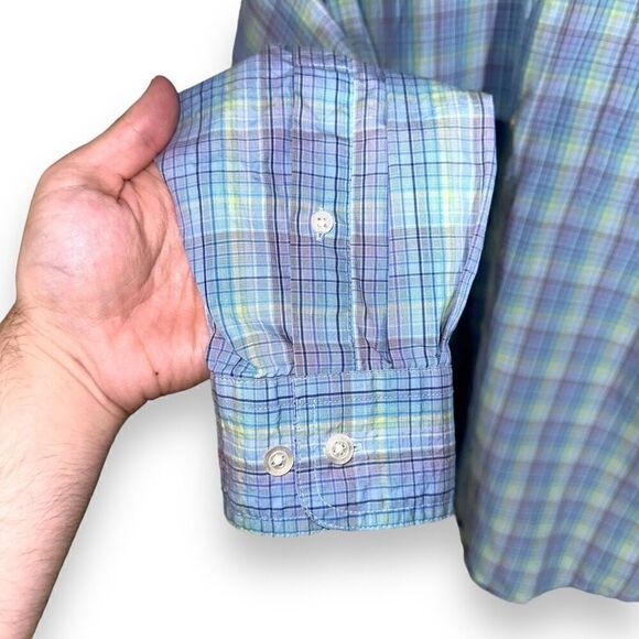 Talbots for Men Teal Blue Check Twill Button Down Shirt L - Picture 5 of 9
